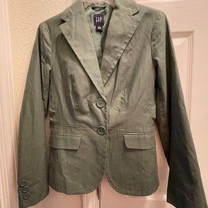 Gap Women's Size 2 Green Olive Two-Button Cotton Notch Lapel Blazer Jacket